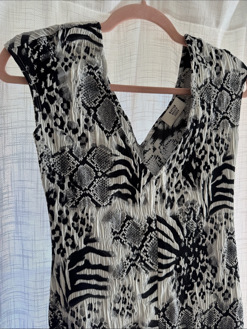 Maryam Nassir Zadeh Black & White Animal-Print V-Neck Dress